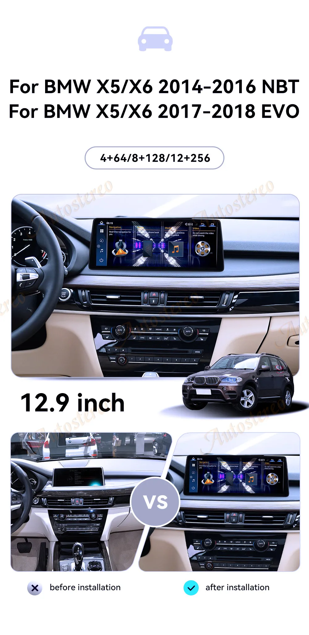 Ultra 12.9 Dual BT Carplay Android 13 Car GPS Navigation For BMW X5 F15 X6 F16 X