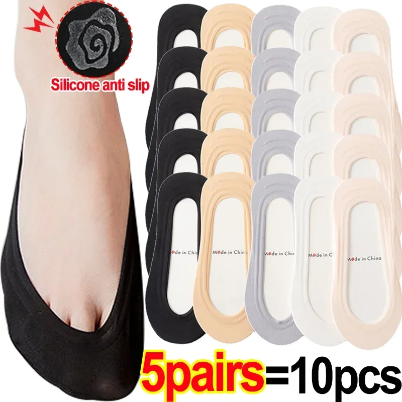 

Thin Sock Slippers Silicone Antiskid Summer Ice Silk Ankle Sox Slippers Seamless Invisible Women Solid Korean Boat Socks