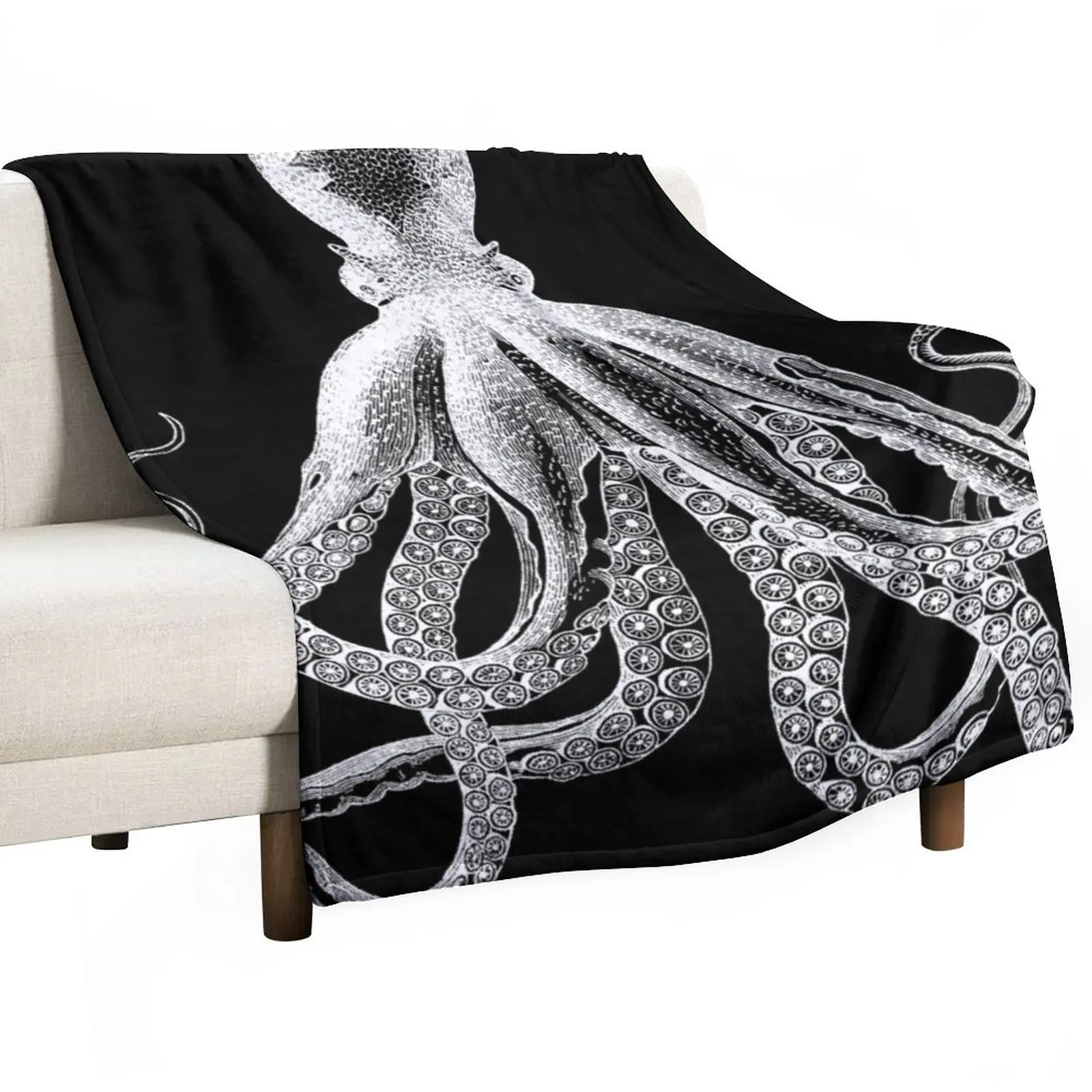 

Octopus | Vintage Octopus | Tentacles | Sea Creatures | Nautical | Ocean | Sea | Beach | Black and White | Throw Blanket