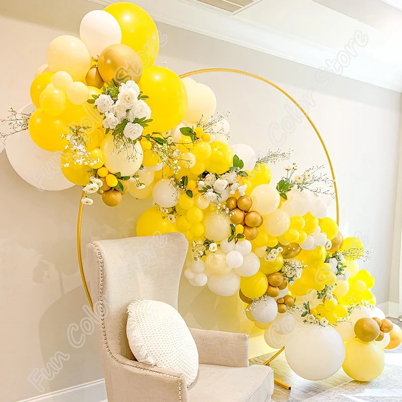 

194pcs Macaron Yellow Colorful Latex Balloon Wedding Birthday Party Garland Golden Decoration Mariage Gender Reveal Baby Shower
