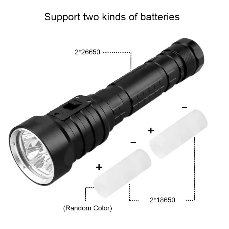 Description Picture 6 of itemPowerful LED Diving Flashlight Super Bright Professional Underwater Torch Flashlight Waterproof Rating Lamp Using 18650 Battery