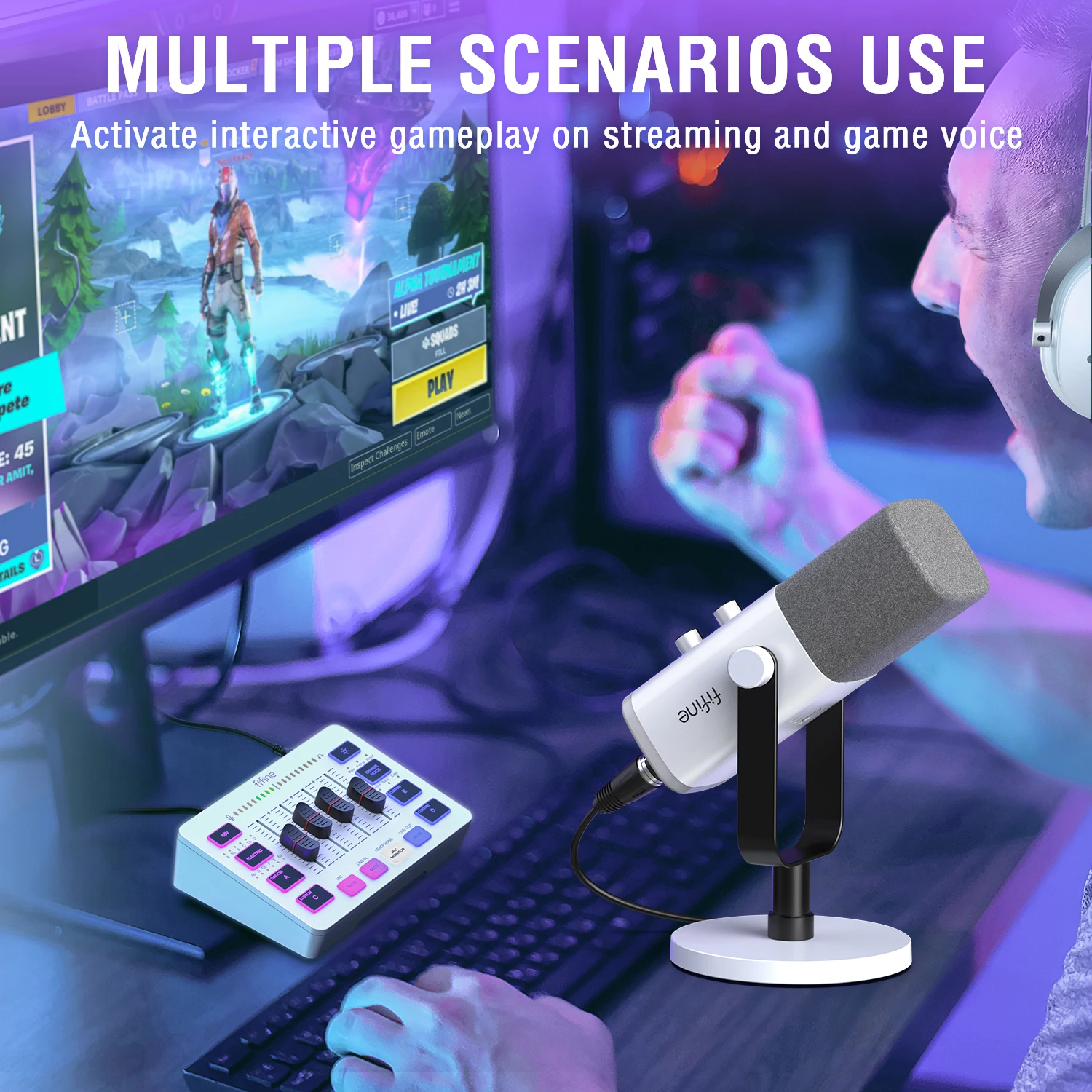 مجموعة بودكاست للبث من FIFINE RGB مع ميكروفون دينا...