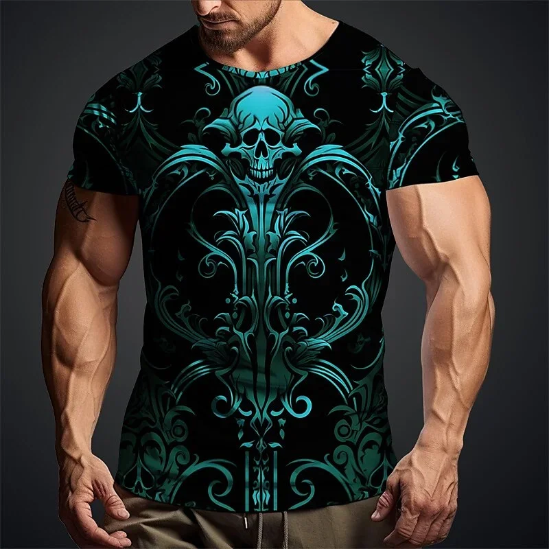 

Summer Men's T-shirt Retro Skull T-shirt Men's Fashion Casual Hip Hop Harajuku Style Printed Short Sleeve T-shirt Round Neck Pul