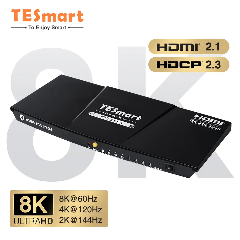 

KVM-переключатель TESmart 4 х1 4 в 4 выхода USB 3,0 HDCP 2,2 L/R HDR 10 8k30hz 4k120hz HDMI KVM-переключатель