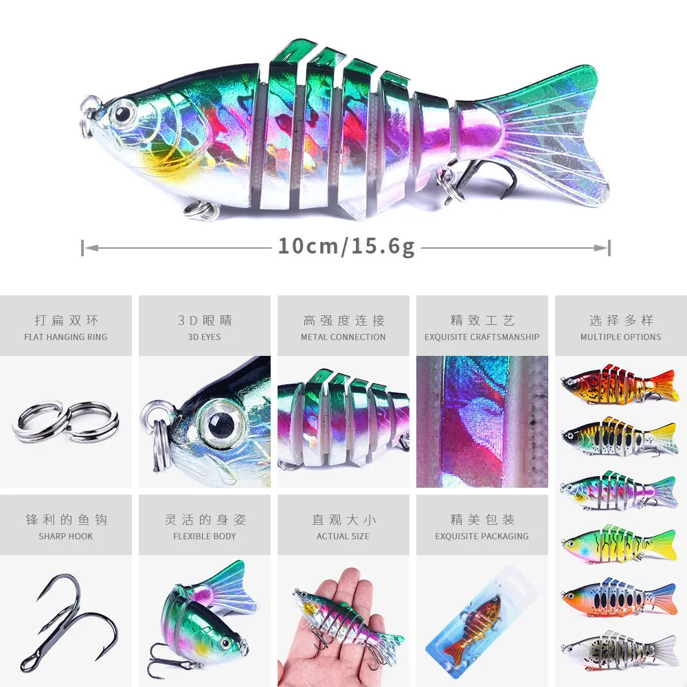 Wobblers de hundimiento para Pesca, Señuelos de Pesca de 7 segmentos, multiarticulado Swimbait, cebo duro, aparejos de Pesca de lubina Isca Crankbait, 10cm, 15,6g