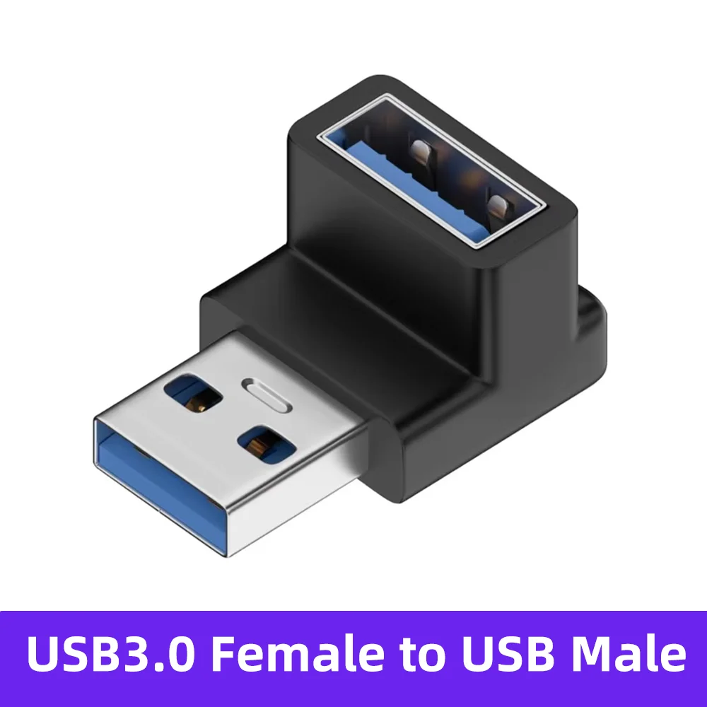 Right Angle USB 3.0 High-Speed Extension Adapter – Upward Elbow Connector, Male to Female Plug Converter