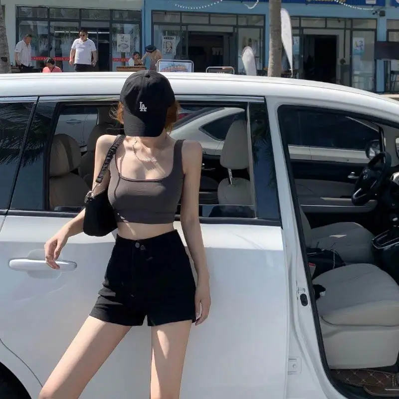 Summer New High Waisted Black Slim Spicy Girl A-line Denim Shorts Women Button Zippered Pocket Elasticity Sexy Buttocks Shorts