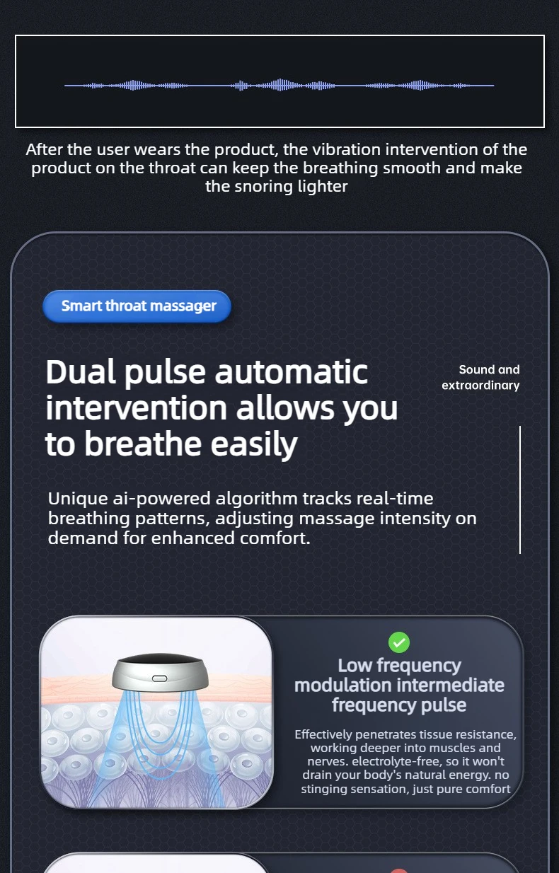 Anti-Snore Device with Dual-Pulse Stimulation - Sleep Apnea Relief, Snore Reduction, Muscle Trainer for Silent Night