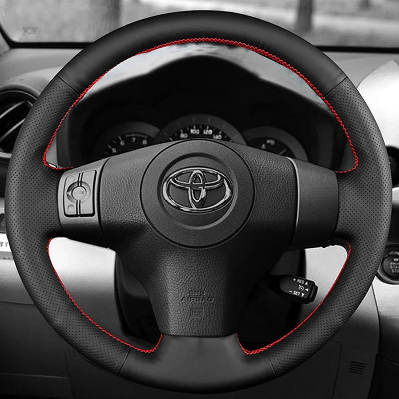 WMGoods Fit voor Toyota Yaris 2007-2011, Hand-Stitch Stuurhoes, Ademend Antislip Lederen Stuurwiel, Zwart