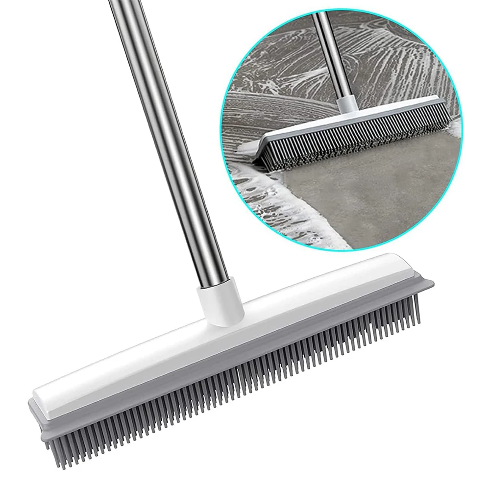 RubberBroomCarpetRakewithSqueegeeLongHandleforPetHairFur