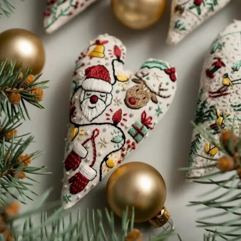 ハート型の手作りクリスマスオーナメントキット、針と糸で父を刺繍する