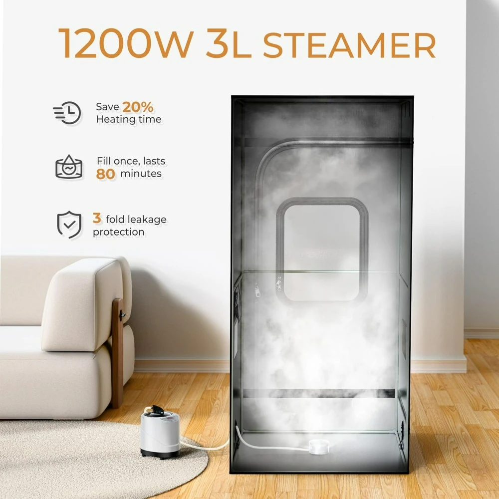 Portable Steam Sauna 1200W 3L, Sauna Tent with Ergonomic High Back Chair, Full Body Personal Sauna Box for Home Spa Indoor 2