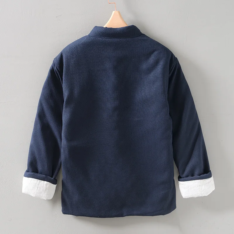 Fall Winter Chinese Style Men's Warm Cotton Padded Jacket Long Sleeve Ethnic Kung Fu Jackets Oriental Quilted Clothing 2