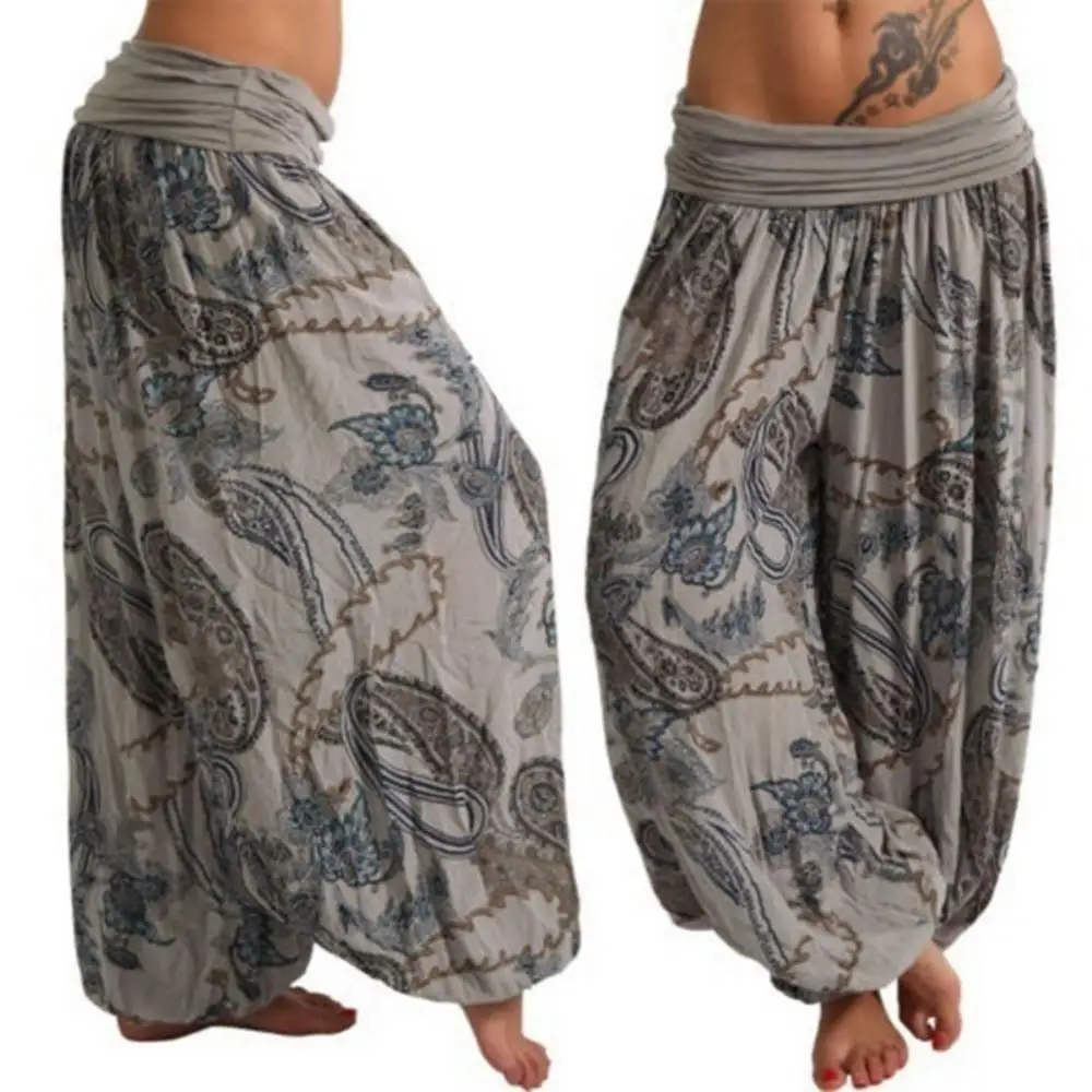 

High Waist Pants Loose Women Trousers Boho Paisley Print Ankle Tied Baggy Long Bloomers Harem Female Pantalones