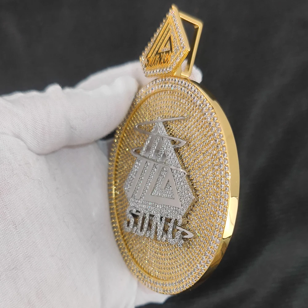Custom 18k Gold 80MM Large Disc Round Octagonal Rectangle Letter Logo Hip Hop Jewelry Fully Iced out Custom Pendant