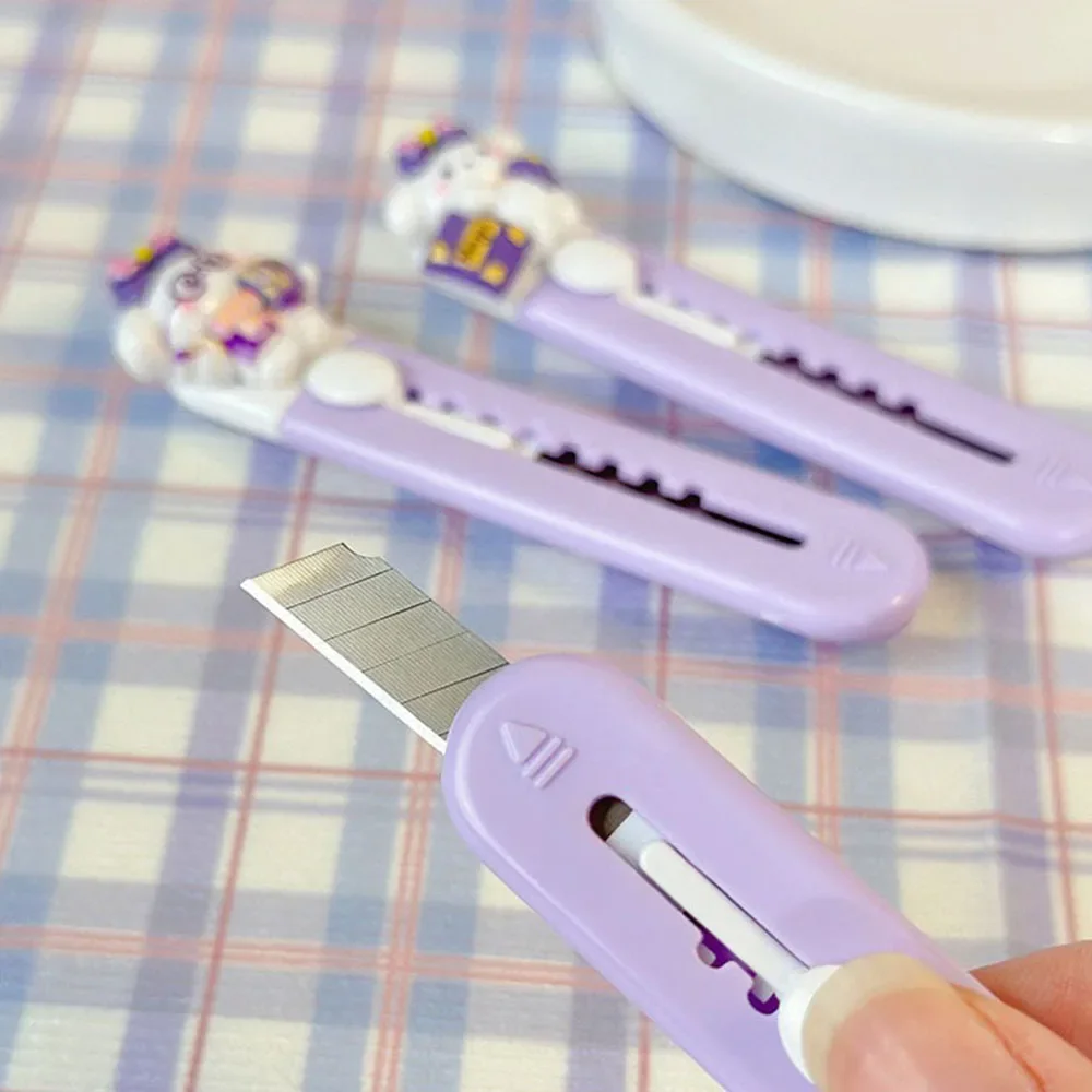 Utility Knife Mail Opener Pocket Folding Knife Craft Cutting Knife 1 PCS Cute Purple Cartoon Alloy Mini Portalble Utility Knife Cutter Letter Envelope Opener Mail Knife School Office Supplies