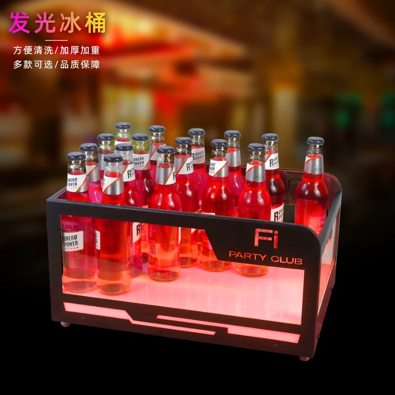 Iron Champagne Bucket Acrylic Ice Bucket LED Light Emitting Ice Beverage Beer Cocktail Nighttime KTV Bar Decoratio