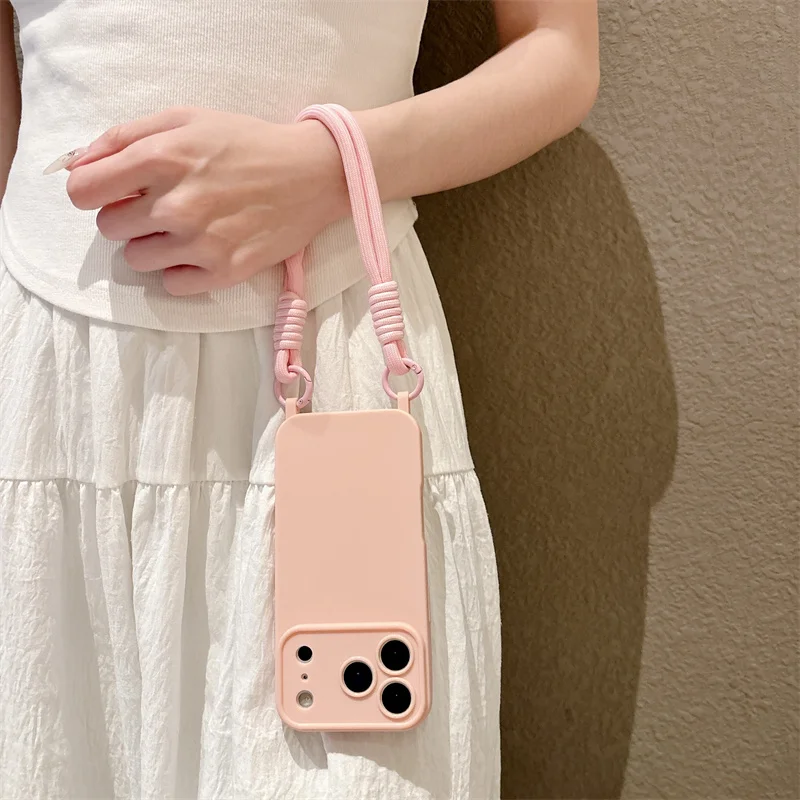 Luxury TPU Crossbody Lanyard Phone Case with Handheld Short Rope Soft Cover