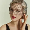 Masquerade Mask For Women Rhinestone Fishnet Turban Party Bonnet Headpieces Sparkly Veils For Bride Head Mask Sexy Mesh Headwear 1