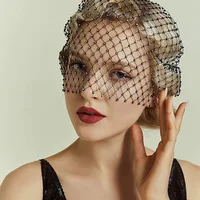 Masquerade Mask For Women Rhinestone Fishnet Turban Party Bonnet Headpieces Sparkly Veils For Bride Head Mask Sexy Mesh Headwear 1