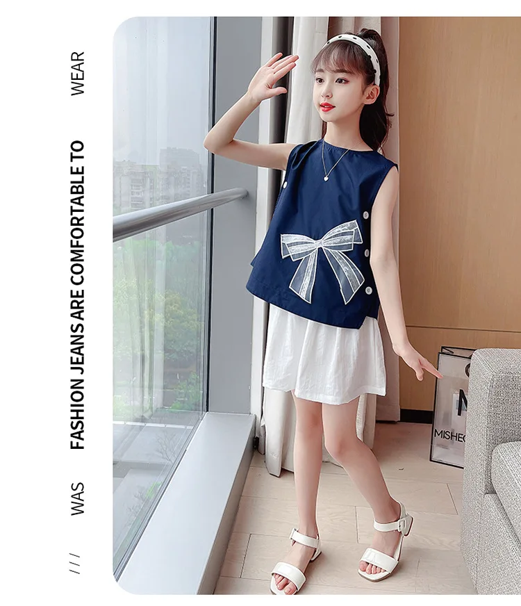 Clothing Sets for children Girls' Sleeveless Suit 2022 Summer New Korean Children's Clothing Children's Foreign Style Shorts Two-piece Tide cute baby suit