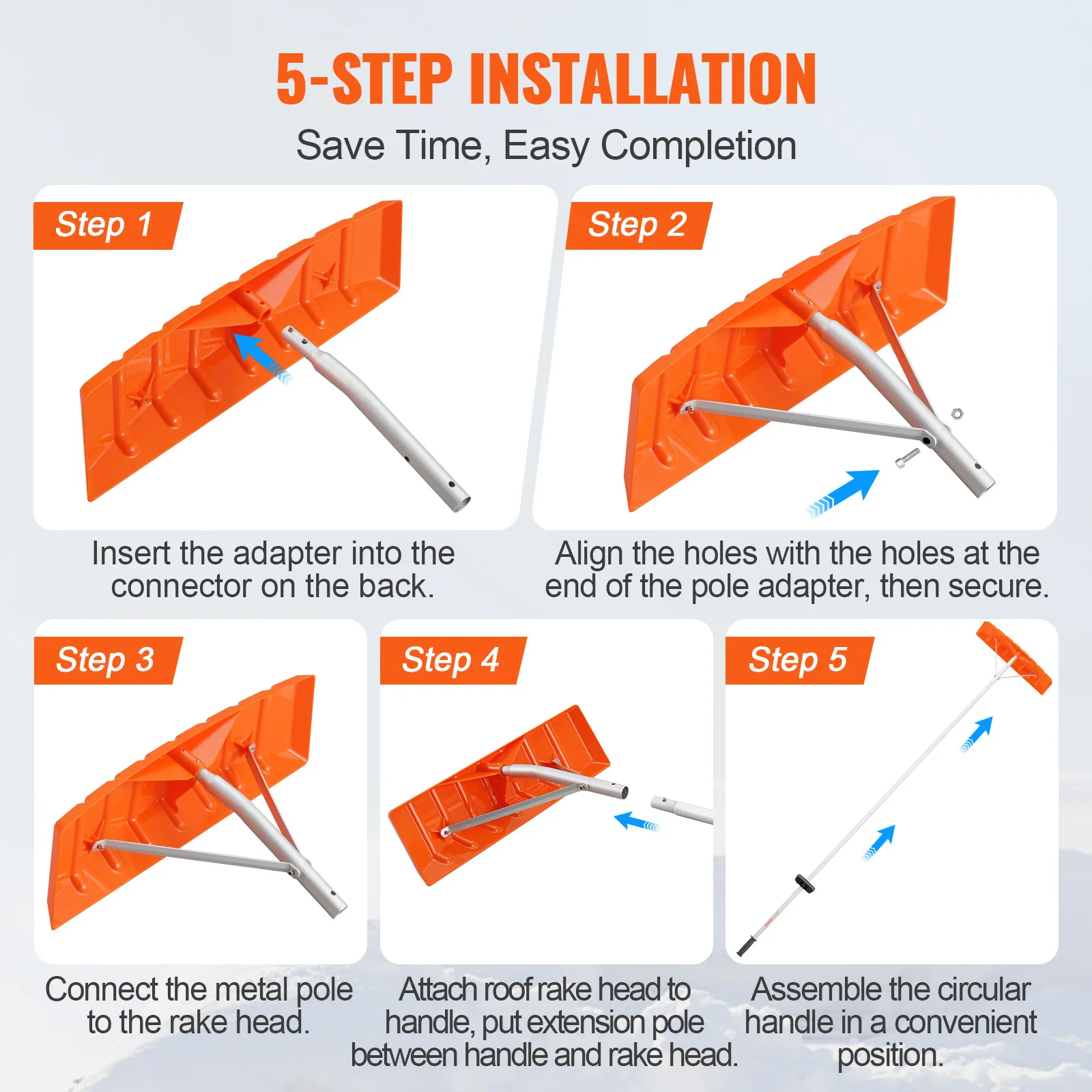 VEVOR 21ft Snow Roof Rake 25" Plastic Blade Snow Removal Tool  with Anti-Slip Retractable Handle Grip for House Roof/Car Snow 6