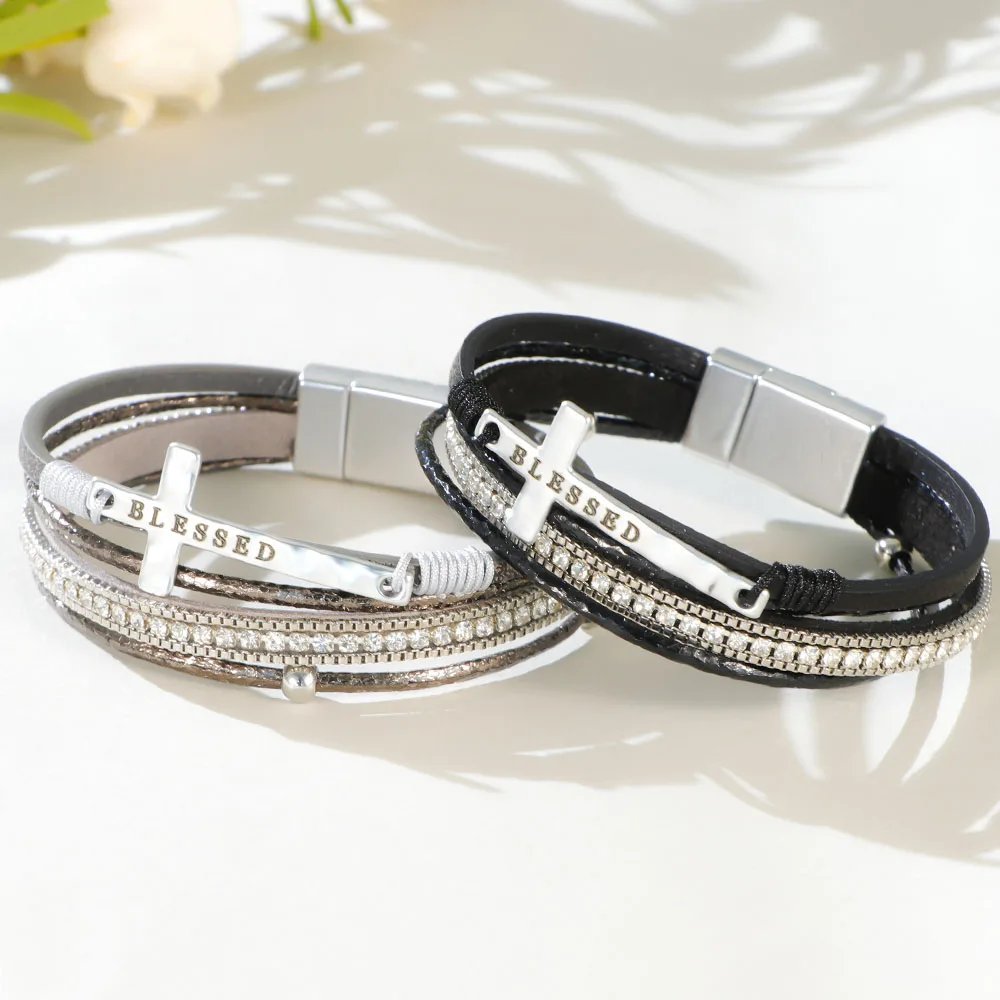 Faith Cross Leather Bracelet