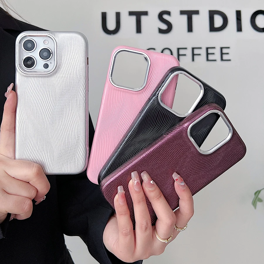 Luxury Water Ripple PU Soft Leather Phone Case with Metal Lens & Shockproof Protection