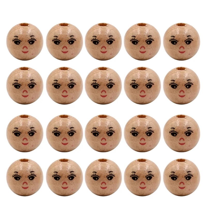 Pack of 20 Smiling Face Wooden Beads