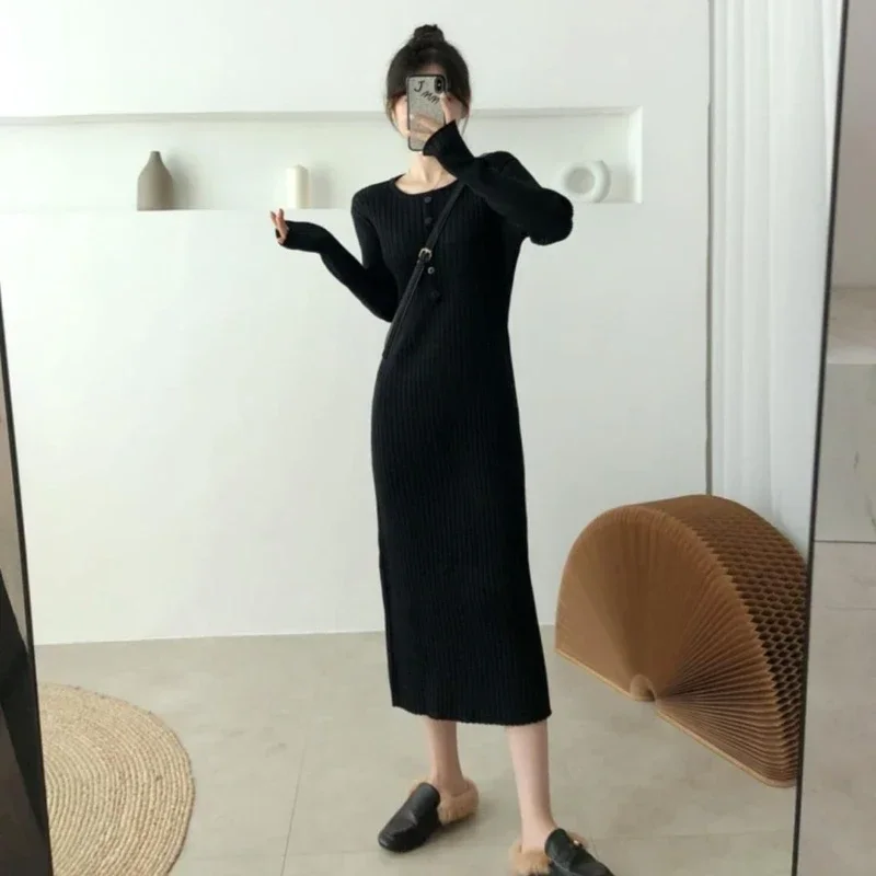 

Clothing Women's Dresses Long Black Robe Crochet Female Dress Knit Evening Apricot Maxi Autumn and Winter Chic Elegant Pretty