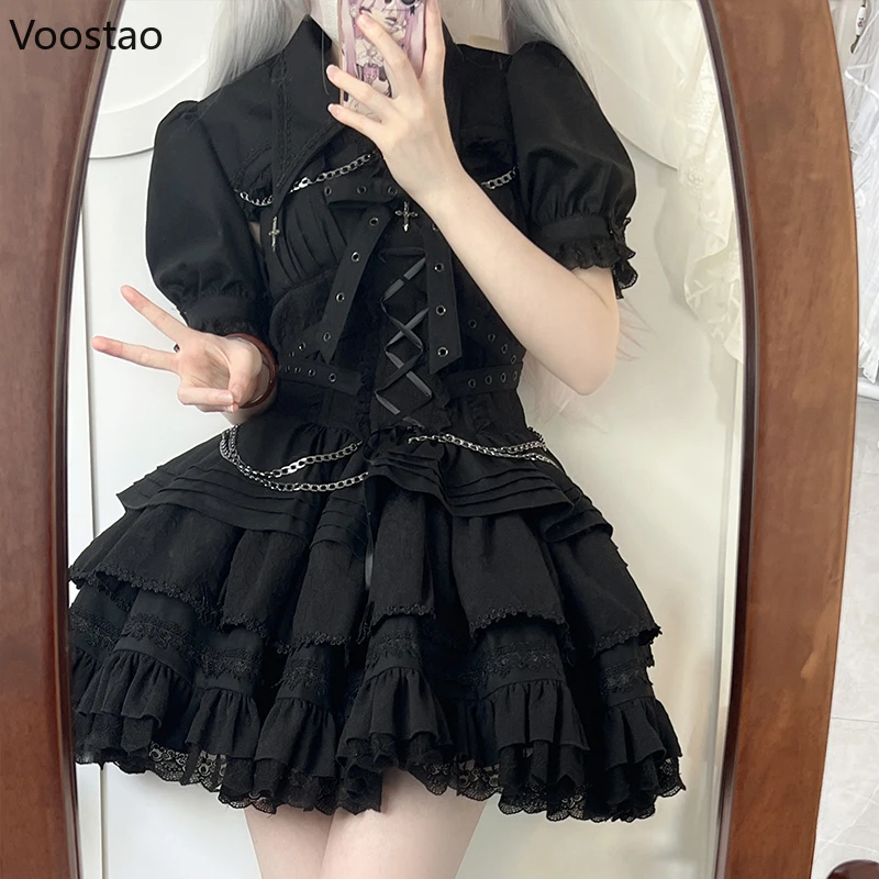 Gothic Lolita Jsk Dress Victorian Vintage Women Elegant Bandage Princess Mini Dress Girls Cute Y2k Aesthetic Punk Party lolita dress lolita suspender dress lolita cosplay costumes