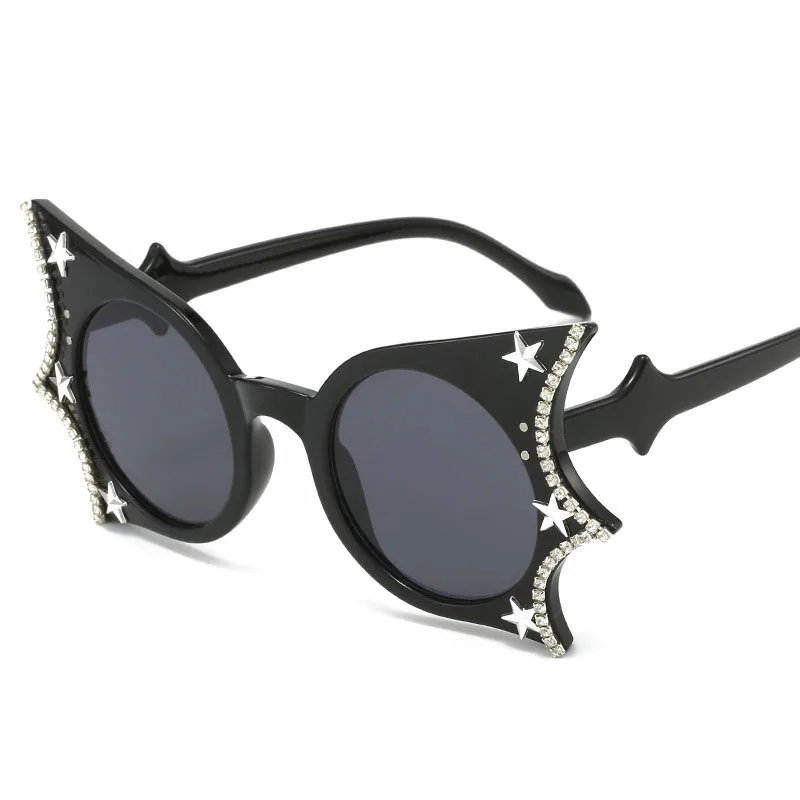 Hip Hop Stylish Women Sunglasses Bat Shape Rhinestone Decoration Sun glasses Female Stage Show Cool Sunglasses 6