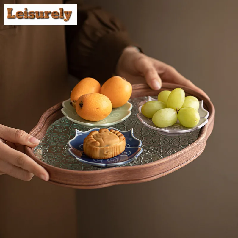 Lotus Cloud Fruit Dishes Antique Pastry Plate Refreshment Fruit Plate Candy Bar Trinket Dish Household Serving Tray Decoration