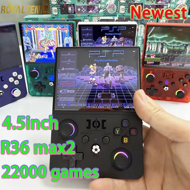Nouvelle console de jeu portable rétro R36MAX Ⅱ 4,5 pouces, écran IPS HD 1024x768, système Linux open source portable avec 2 joysticks 1