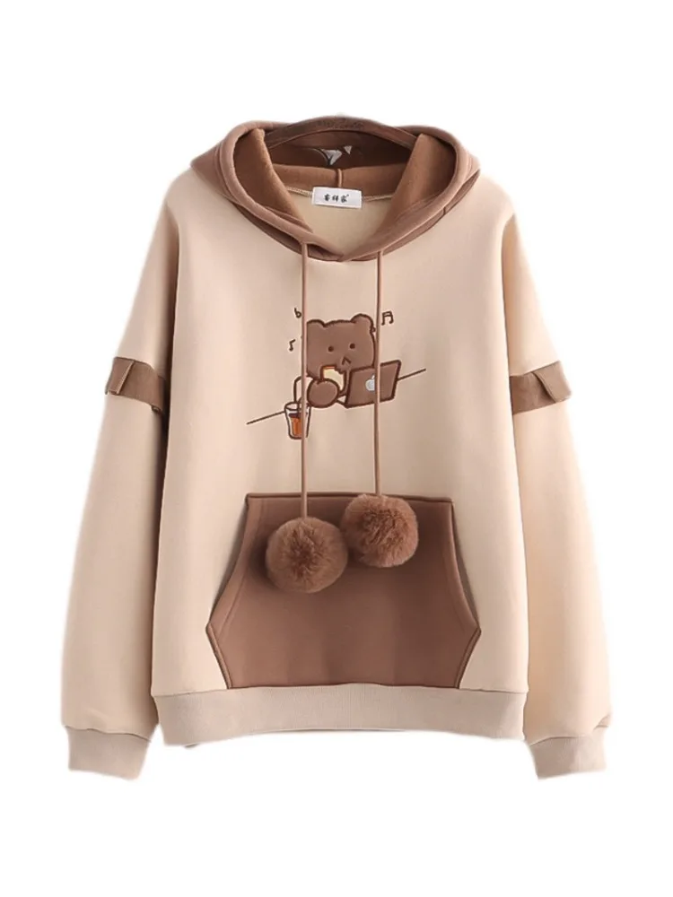 thumbnail image 1 of Sudaderas con capucha Kawaii coreanas para mujer, abrigo de manga larga con capucha de lana de algodón de Anime de oso Harajuku, ropa de invierno para niñas Kpop Y2K de gran tamaño, 1 of 4