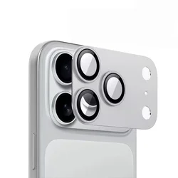 Premium Metal Aluminum Alloy Tempered Glass Camera Lens Protector - iPhone 17 Pro Max (Silver)