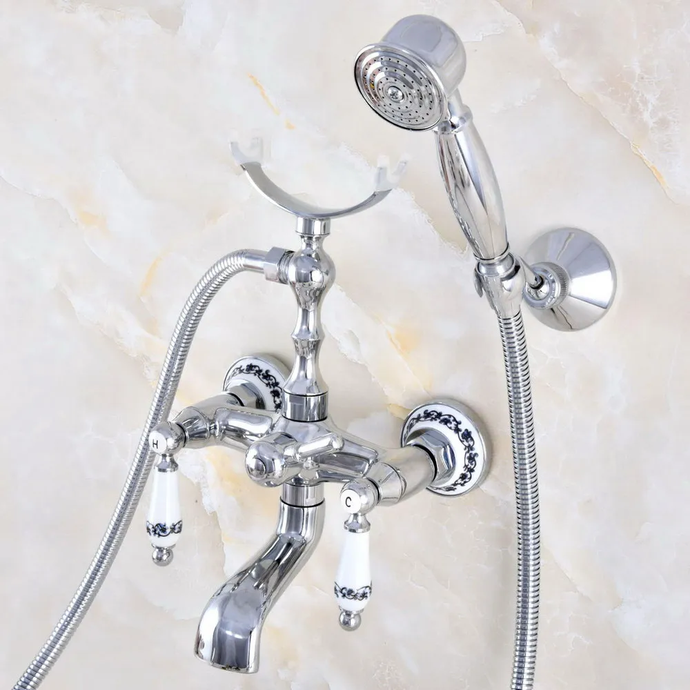 

Silver Chrome Brass Wall Mounted Bathroom Bath Tub Faucet Set WITH/ 150CM Handheld Shower Spray Head Mixer Tap Dna706
