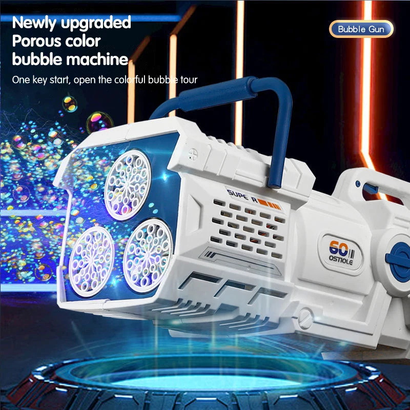 60 Holes Bubble Gun Automatic Electric Rocket Soap Bubbles Magic Machine Outdoor Bath Party Toy LED Light Children's Day Gifts 2