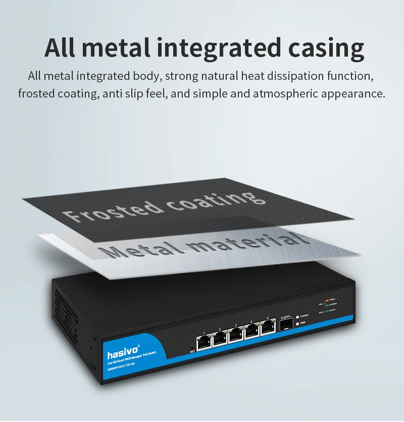 Hasivo 웹 관리 전체 10Gbe 5 포트 PoE 또는 1*10G SFP+ 네트워크 스위치가 있는 비 PoE