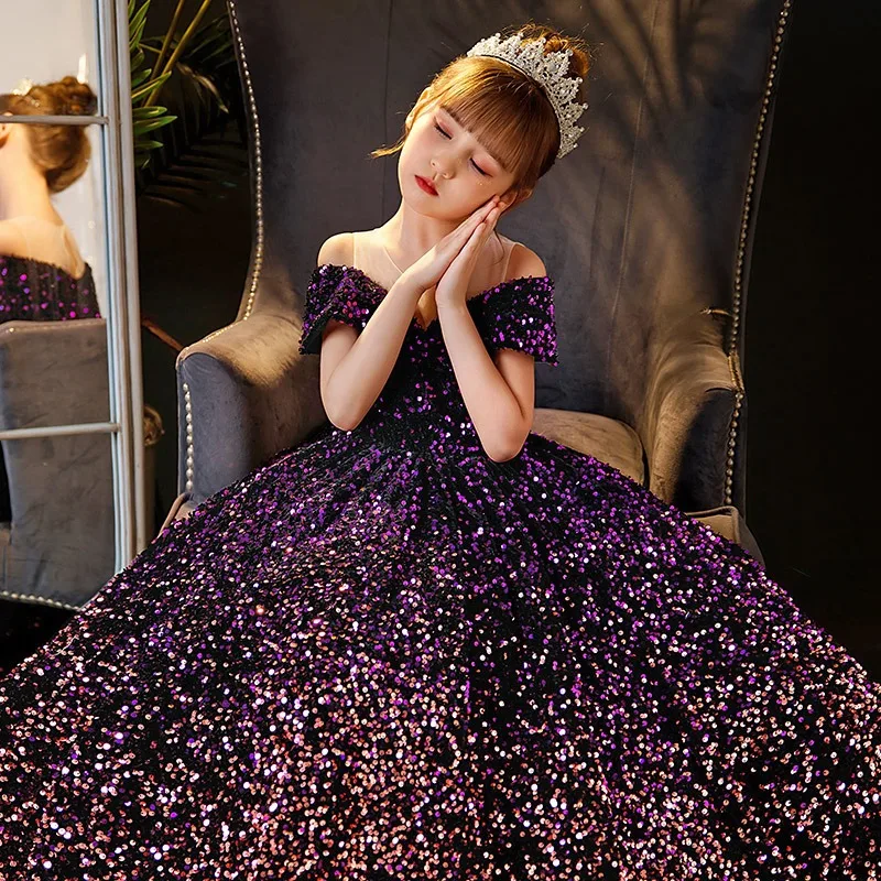 Little Girl Deep Purple Dresses Party and Wedding Summer 2023 Kids