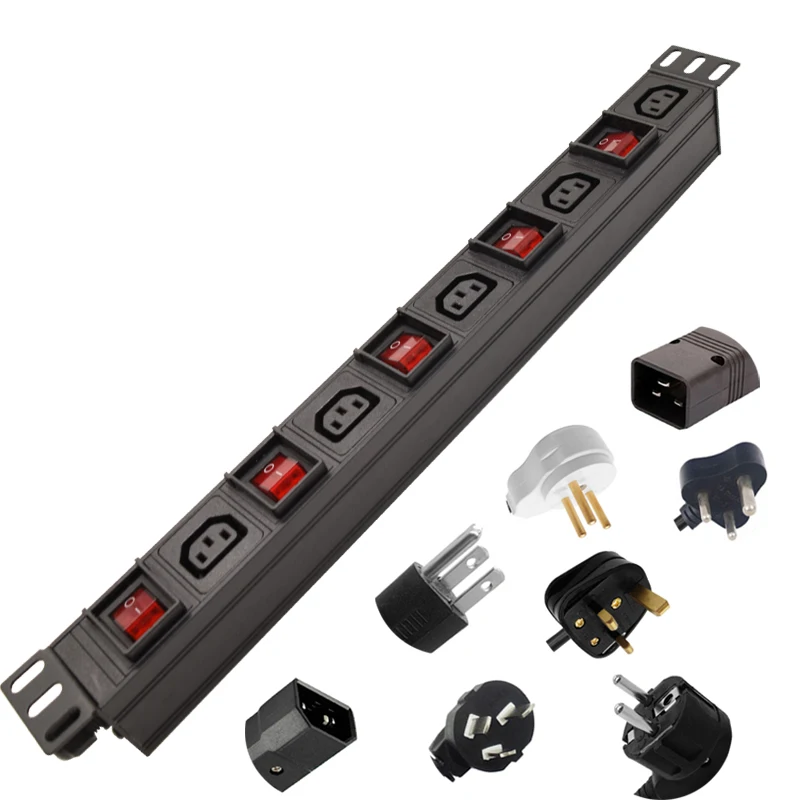 

PDU Power Strip Network Cabinet Rack 5 Unit C13 output Socket Aluminum alloy Independent switch And AU US EU UK Israel Plug