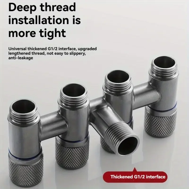 1pc 5-Way Angle Valve, One-Inlet Four-Outlet Faucet with Independent Control Valve, Four-Way Water Distribution Valve,