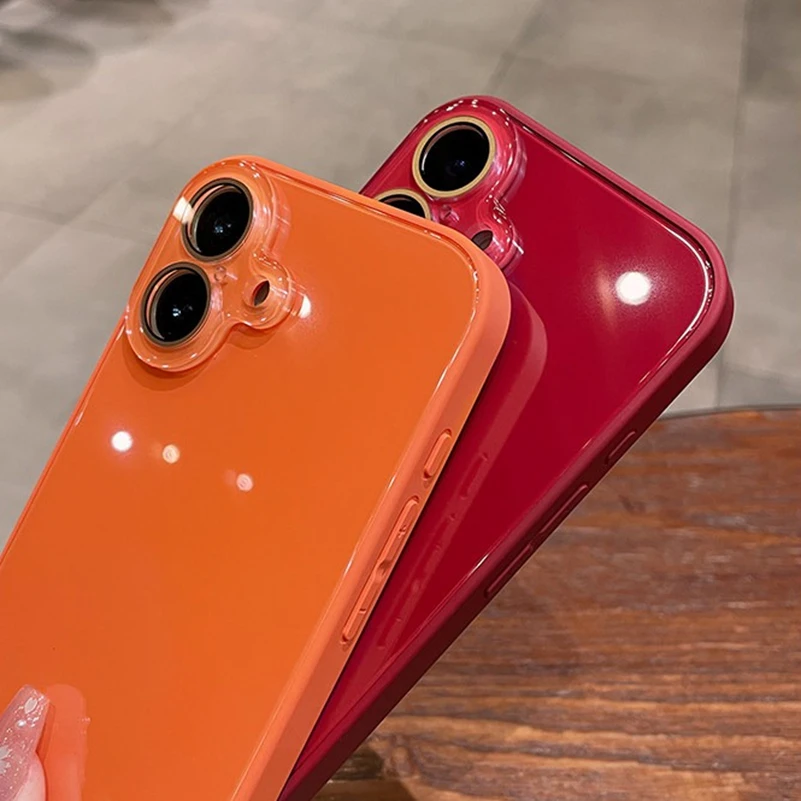 Luxury Glossy Tempered Glass Case with Camera Protector and Shockproof Hard Cover