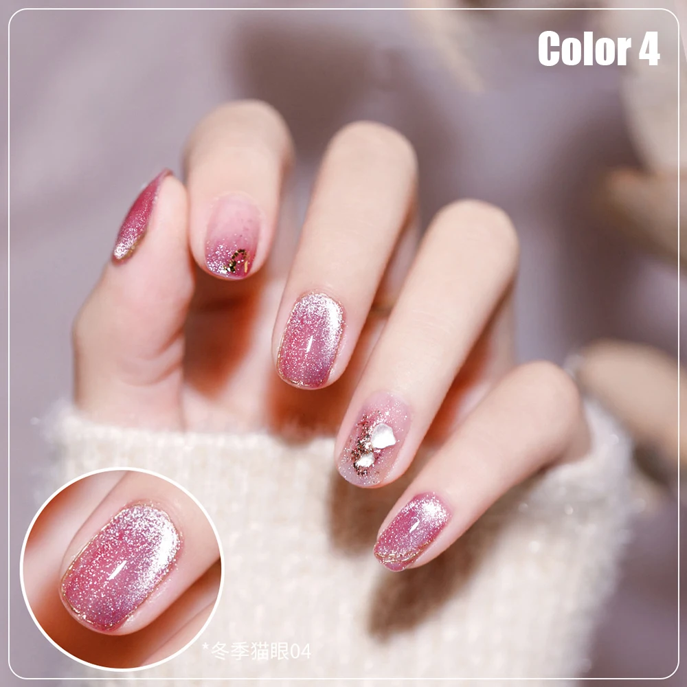 Vendeeni 9 Colors Crystal Wide Cat Eye Gel Nail Polish Set Magnetic UV Soak Off Gel Varnish Silver Snowlight Cat Eye Gel Lacquer 4