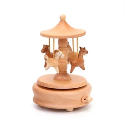 Wooden Music Box Birthday Gifts For Women Wedding Decor Home Creative Wood Carousel Handicraft Carved Mechanism Musical Boxs