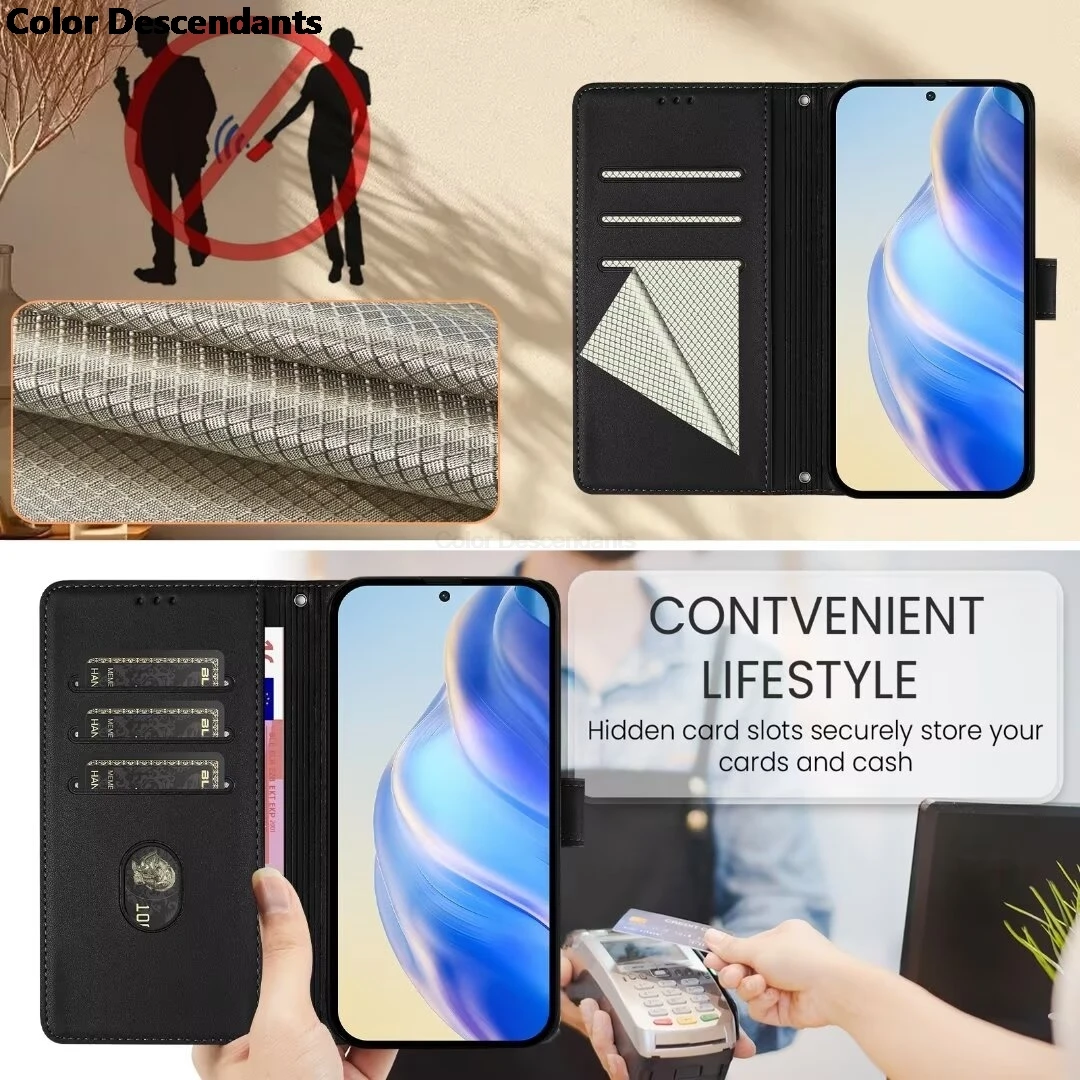 RFID Blocking Leather Flip Cover with Strap - Premium Shockproof Protective Card Holder Case