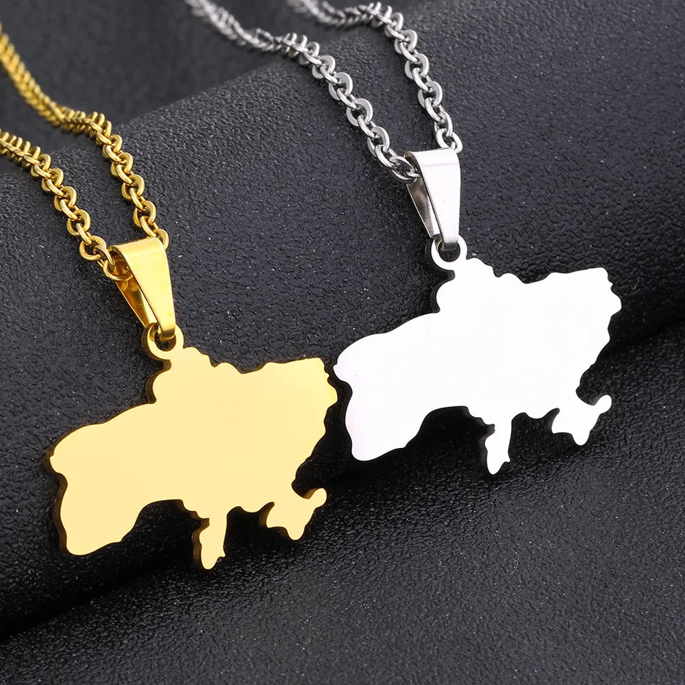 Ukraine Map Flag Pendant Necklace for Women Stainless Steel Jewelry