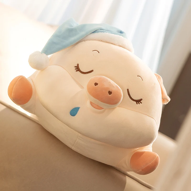 

Kawaii Sleepy Pink Pig Pillow Plush Toys Soft Stuffed Animals drool Piggy Doll Sofa Cushion Room Decor For Kids Xmas Gifts