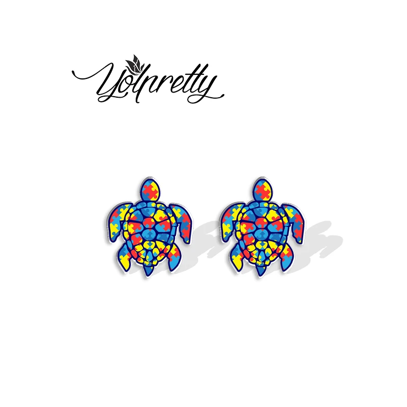 2023 New Arrival Fashion Autism Puzzle Love Autism Awareness Graffiti Epoxy Stud Earrings Handcraft Acrylic Resin Earrings