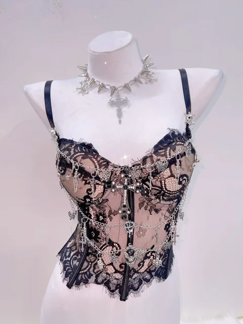 Lace And Metal Chain Top 3